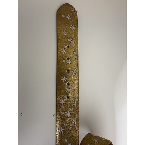 Linea Pelle Womens 2" Wide Leather Belt Gold Floral Embroidered Size L Large - Picture 3 of 14